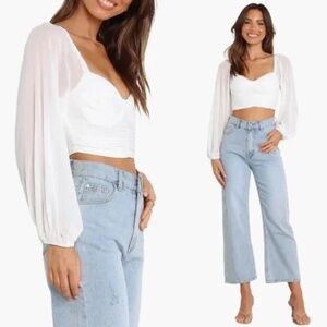 Petal & Pup | Adele Sheer Sleeve Crop Top Ruched